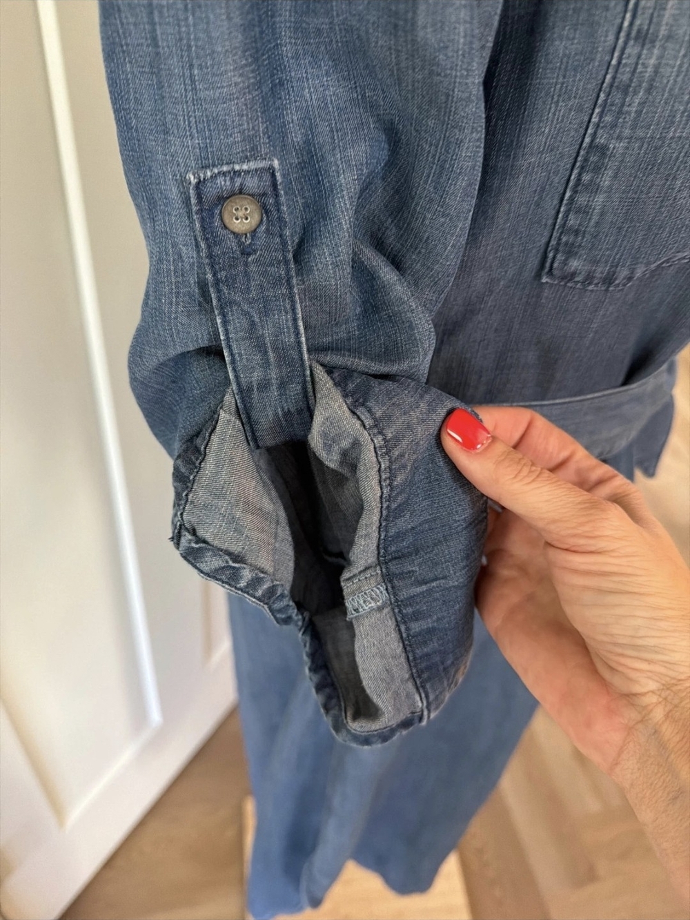 Evereve Indigo Denim Midi Shirt Dress with Tie Waist - Picture 3 of 5